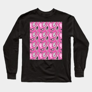 Pink Black Paisley Pattern Long Sleeve T-Shirt